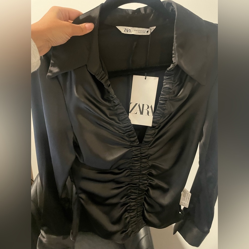 Zara black sexy silk blouse